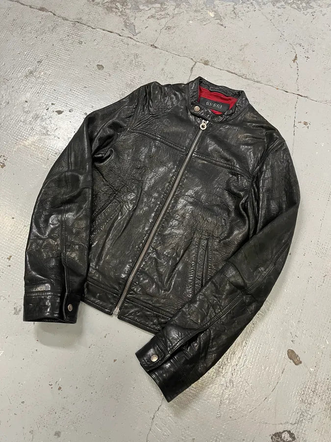 2010s Gucci Black Scars Leather Biker Jacket kdtGRUk 3