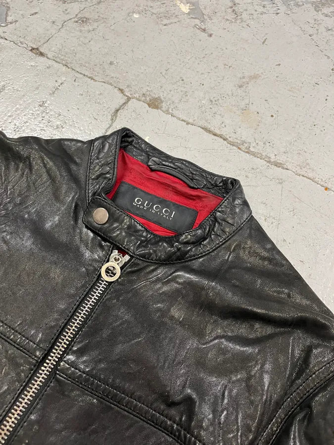 2010s Gucci Black Scars Leather Biker Jacket kdtGRUk 5