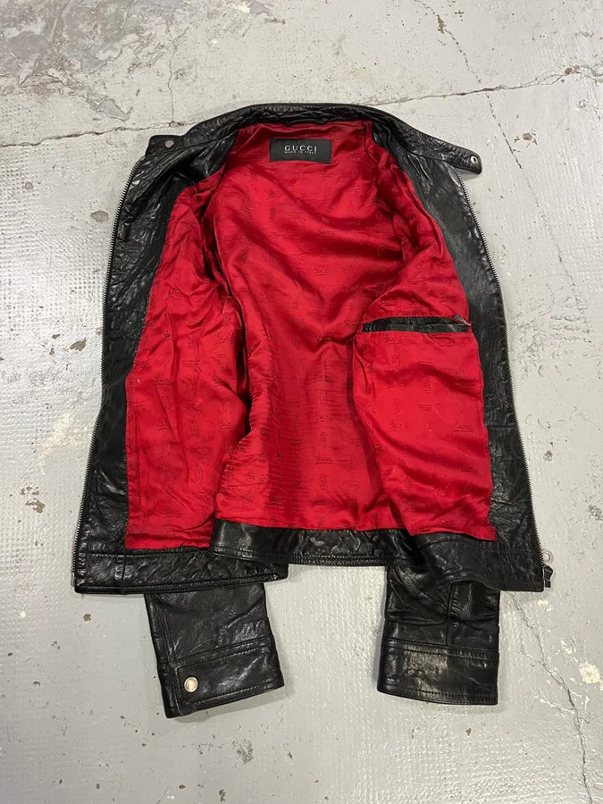 2010s Gucci Black Scars Leather Biker Jacket kdtGRUk 8