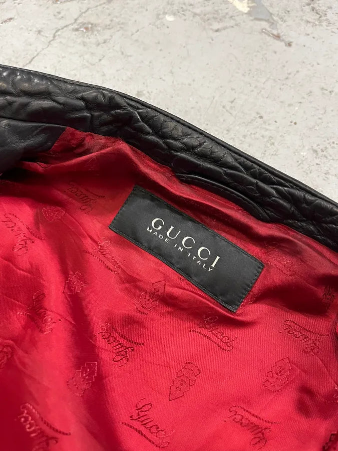 2010s Gucci Black Scars Leather Biker Jacket kdtGRUk 9