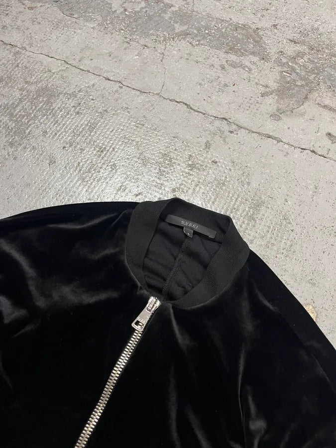 2010s Gucci Black Velvet Bomber Jacket MtOShzW 3