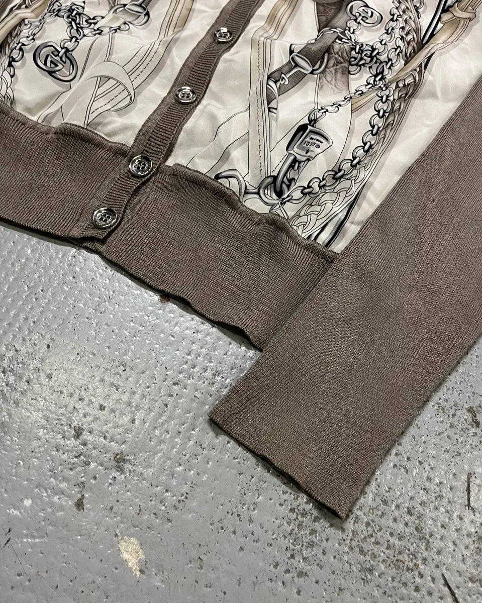 2010s Gucci Cream Silk Chain Print Grey Sleeves Cardigan pBdwqbe 6