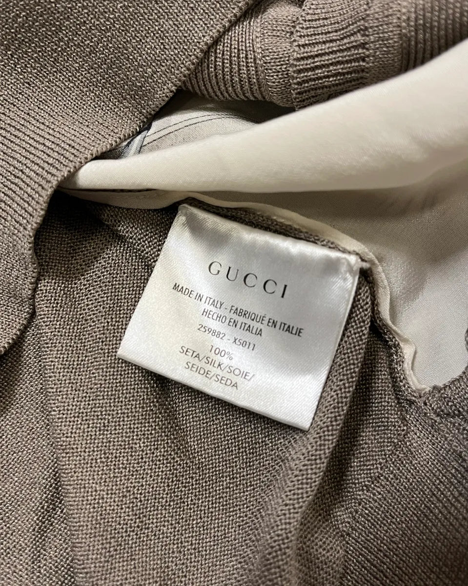 2010s Gucci Cream Silk Chain Print Grey Sleeves Cardigan pBdwqbe 9