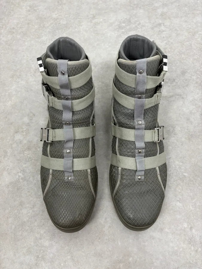 2010s Gucci Grey Avant-Garde Python Leather Buckles High Sneakers xnkBHop 1