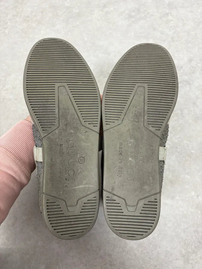 2010s Gucci Grey Avant-Garde Python Leather Buckles High Sneakers xnkBHop 7