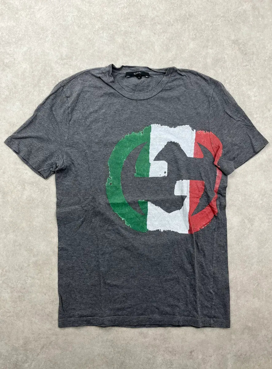 2010s Gucci Grey Cotton Italian Flag Propaganda T-Shirt cnDsocg 0