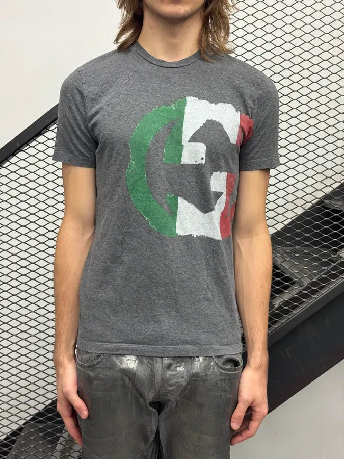 2010s Gucci Grey Cotton Italian Flag Propaganda T-Shirt cnDsocg 1