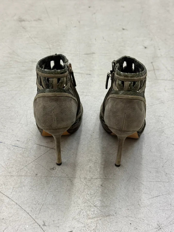 2010s Gucci Khaki Python Leather Strappy Caged Heels OrWHfwM 2
