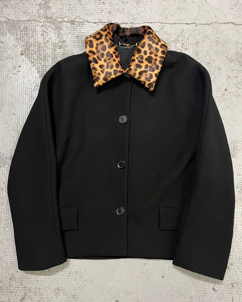 2010s Gucci Leopard Collar Black Wool Jacket MaMdIxK 0