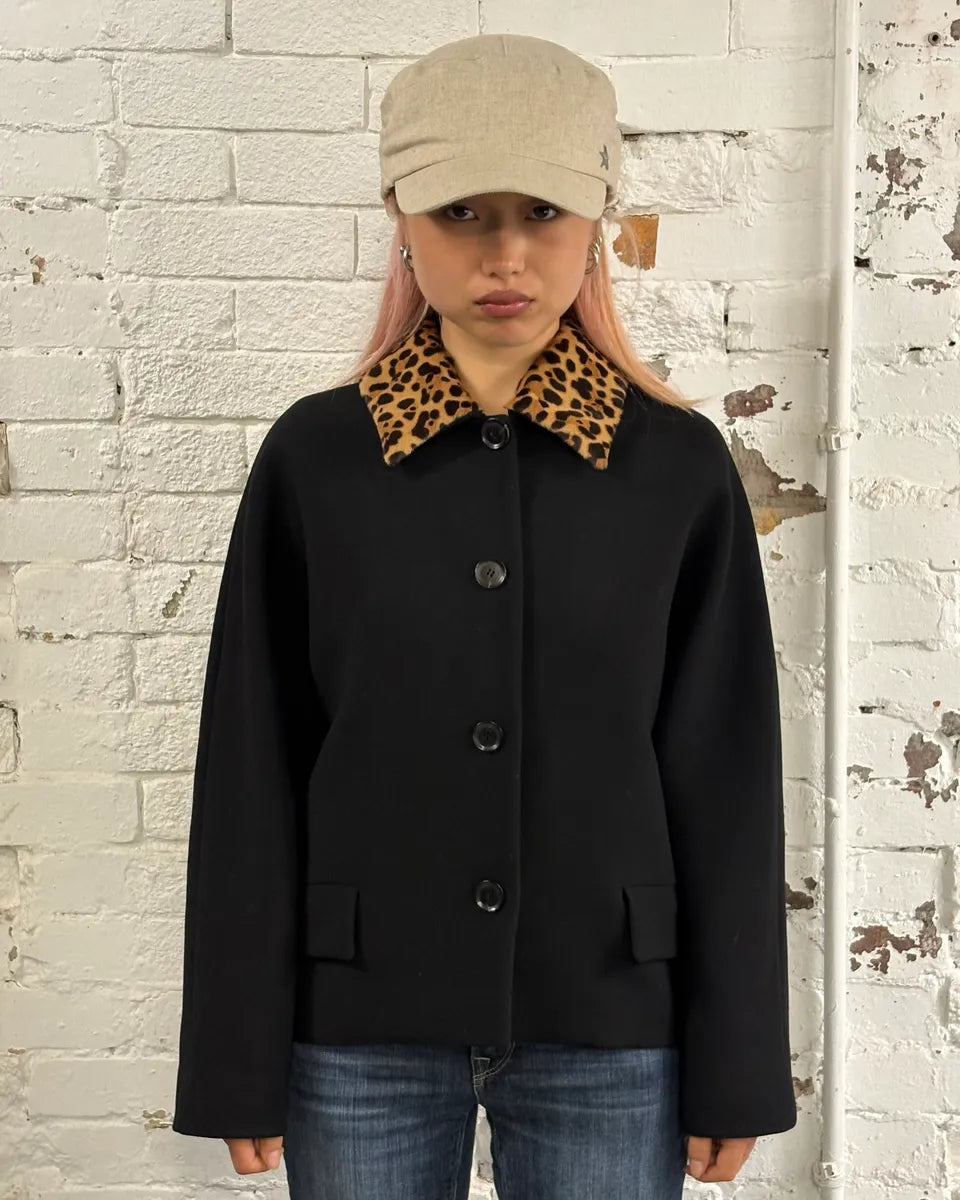 2010s Gucci Leopard Collar Black Wool Jacket MaMdIxK 1