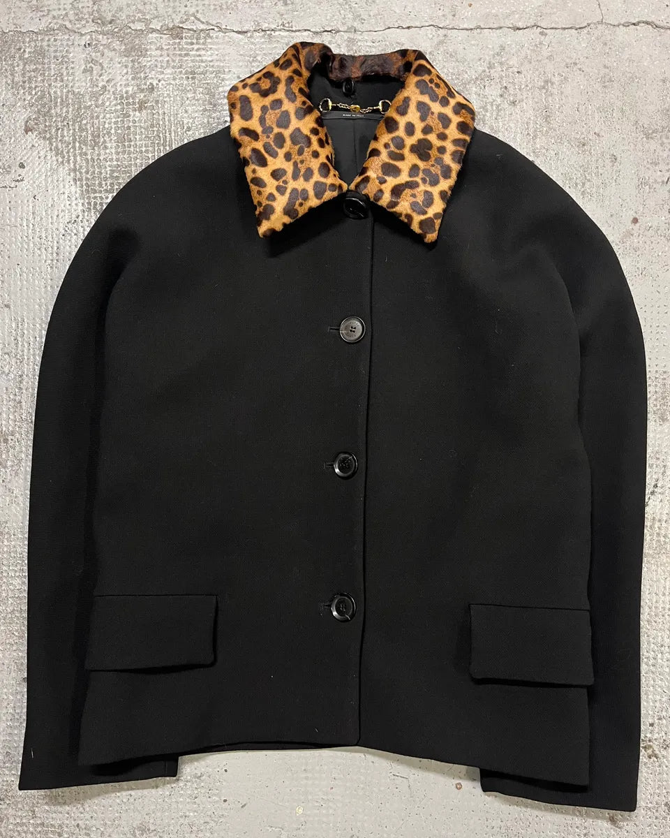 2010s Gucci Leopard Collar Black Wool Jacket MaMdIxK 3
