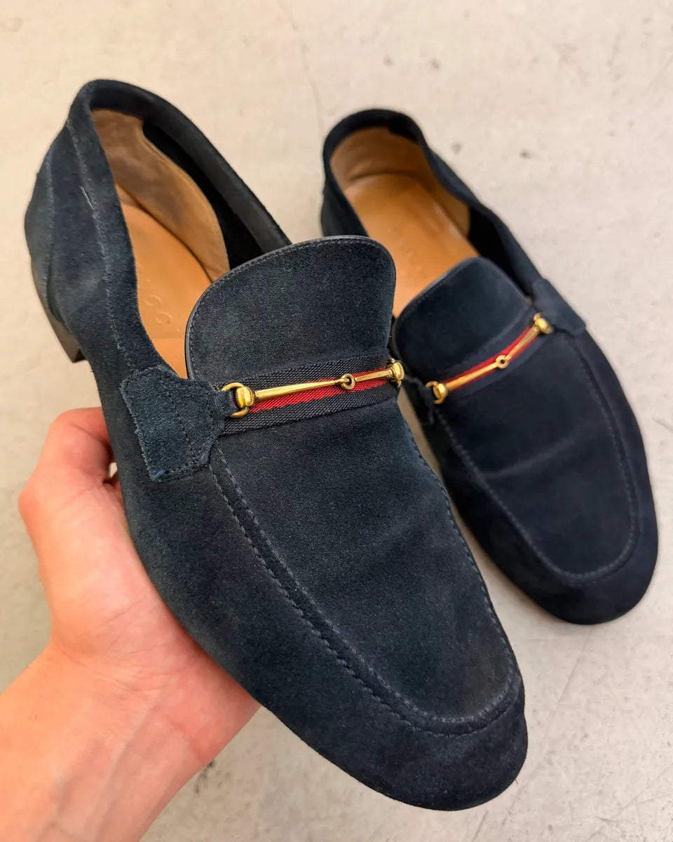 2010s Gucci Marine Suede Web Stripe Jordaan Loafers dwVnhlB 0