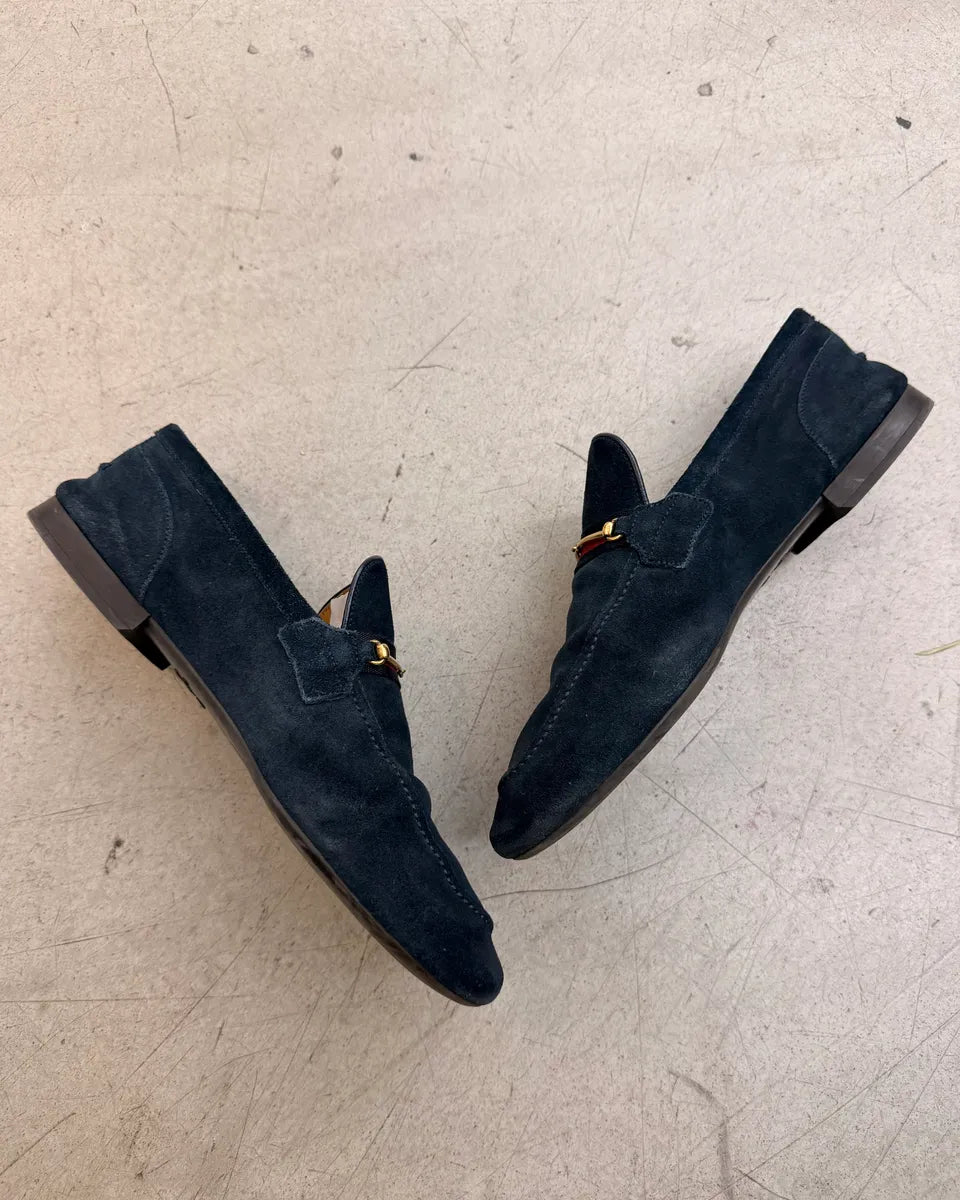 2010s Gucci Marine Suede Web Stripe Jordaan Loafers dwVnhlB 3