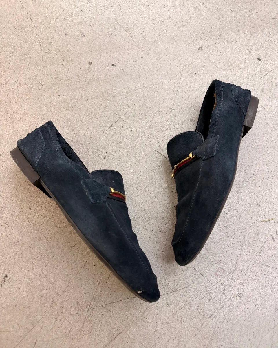 2010s Gucci Marine Suede Web Stripe Jordaan Loafers dwVnhlB 4
