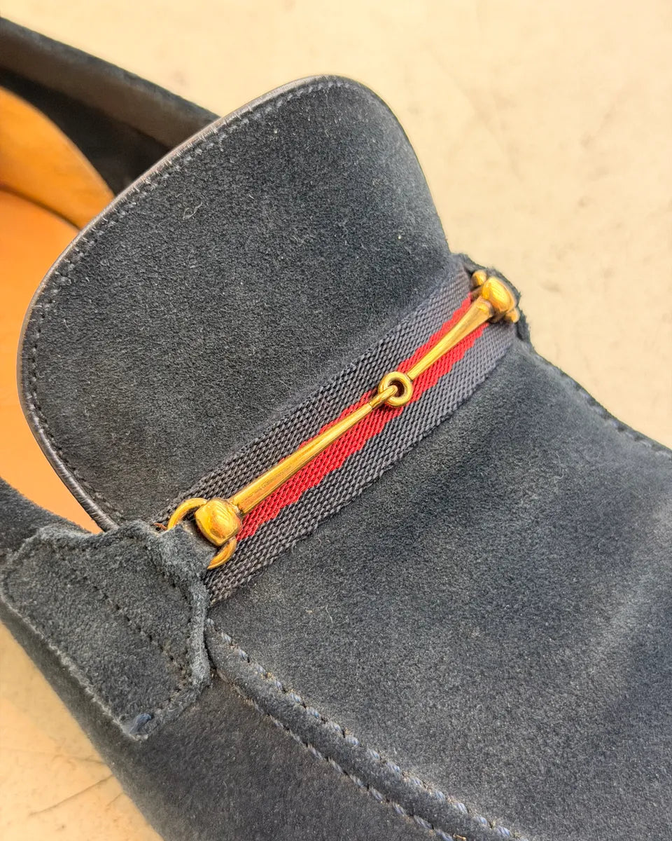 2010s Gucci Marine Suede Web Stripe Jordaan Loafers dwVnhlB 5