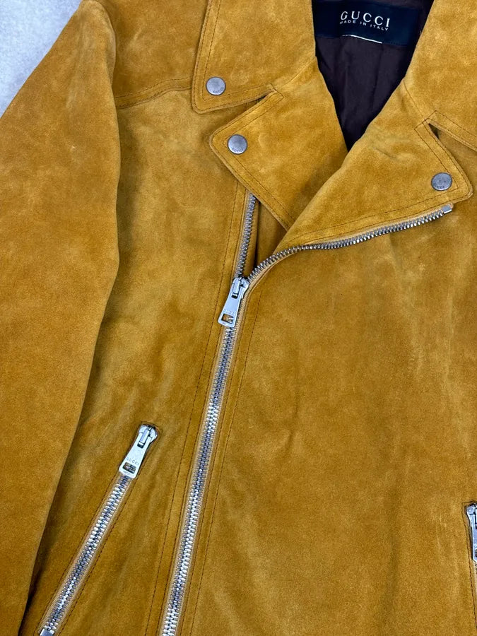 SS2009 Gucci Mustard Yellow Suede Leather Perfecto Jacket XHoCgYJ 7