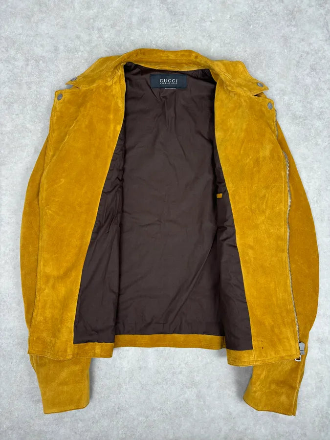 SS2009 Gucci Mustard Yellow Suede Leather Perfecto Jacket XHoCgYJ 6