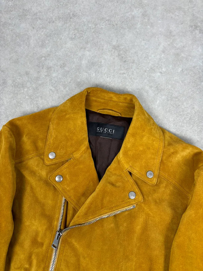 SS2009 Gucci Mustard Yellow Suede Leather Perfecto Jacket XHoCgYJ 3