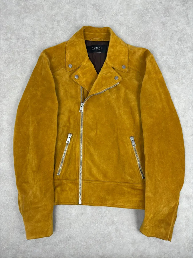 SS2009 Gucci Mustard Yellow Suede Leather Perfecto Jacket XHoCgYJ 0