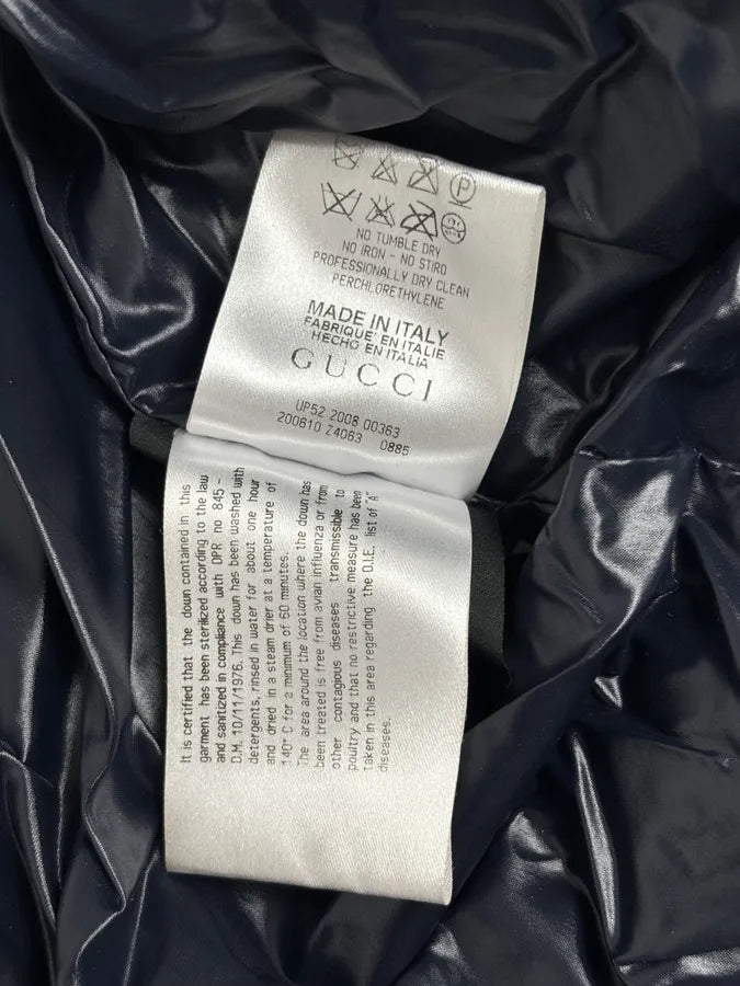 AW2008 Gucci Navy Satin Hooded Puffer Bomber Jacket yLCZNaD 14
