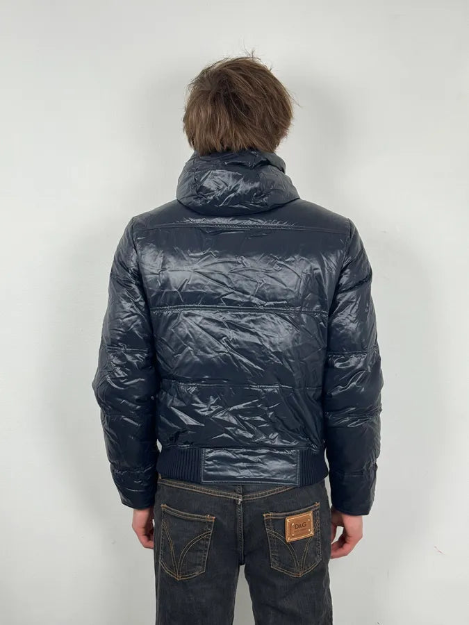 AW2008 Gucci Navy Satin Hooded Puffer Bomber Jacket yLCZNaD 2