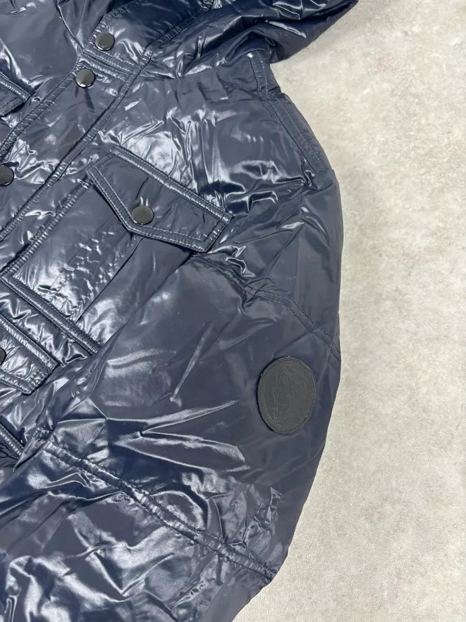 AW2008 Gucci Navy Satin Hooded Puffer Bomber Jacket yLCZNaD 8
