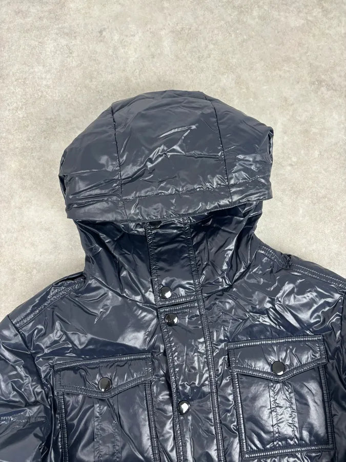 AW2008 Gucci Navy Satin Hooded Puffer Bomber Jacket yLCZNaD 3