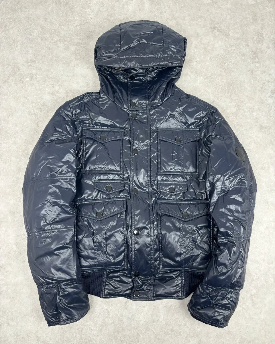 AW2008 Gucci Navy Satin Hooded Puffer Bomber Jacket yLCZNaD 0
