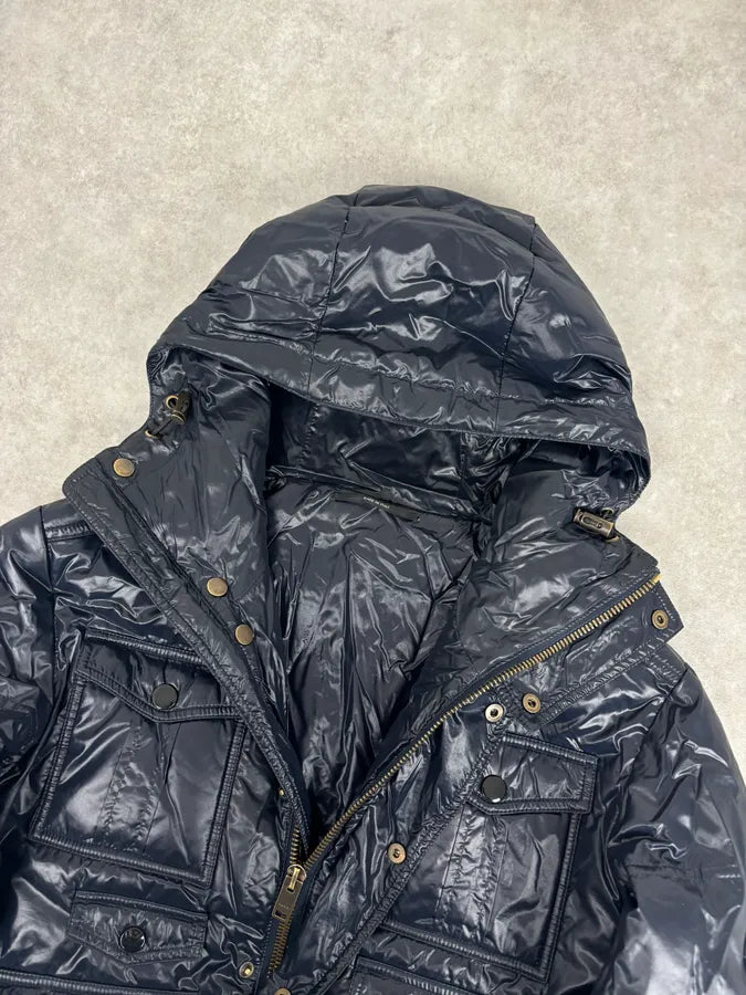 AW2008 Gucci Navy Satin Hooded Puffer Bomber Jacket yLCZNaD 7