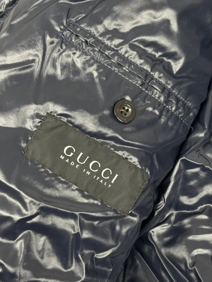 AW2008 Gucci Navy Satin Hooded Puffer Bomber Jacket yLCZNaD 12