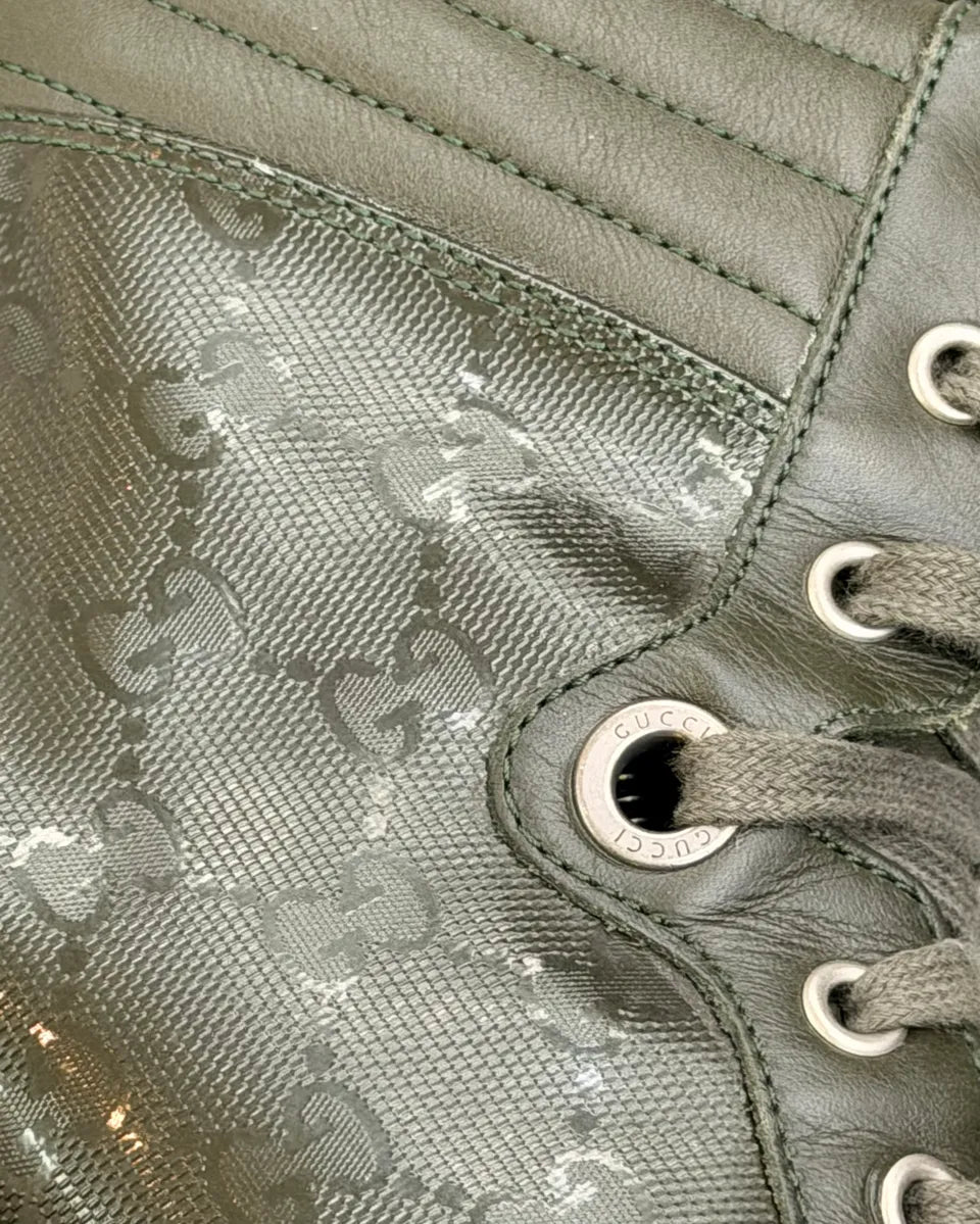 2010s Gucci Olive Coda Leather Monogram High Sneakers by Frida Giannini fJXLGUB 5