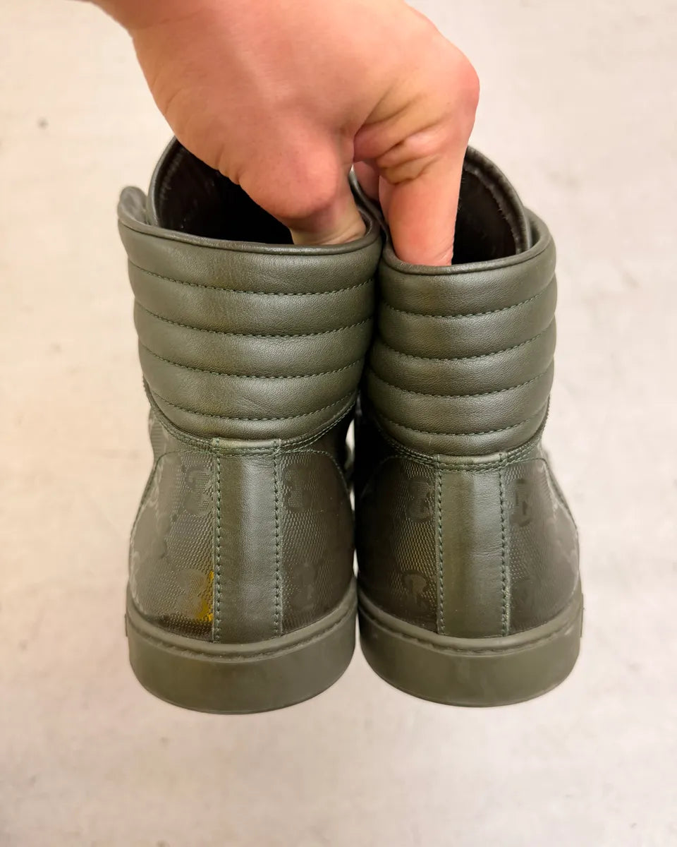 2010s Gucci Olive Coda Leather Monogram High Sneakers by Frida Giannini fJXLGUB 6