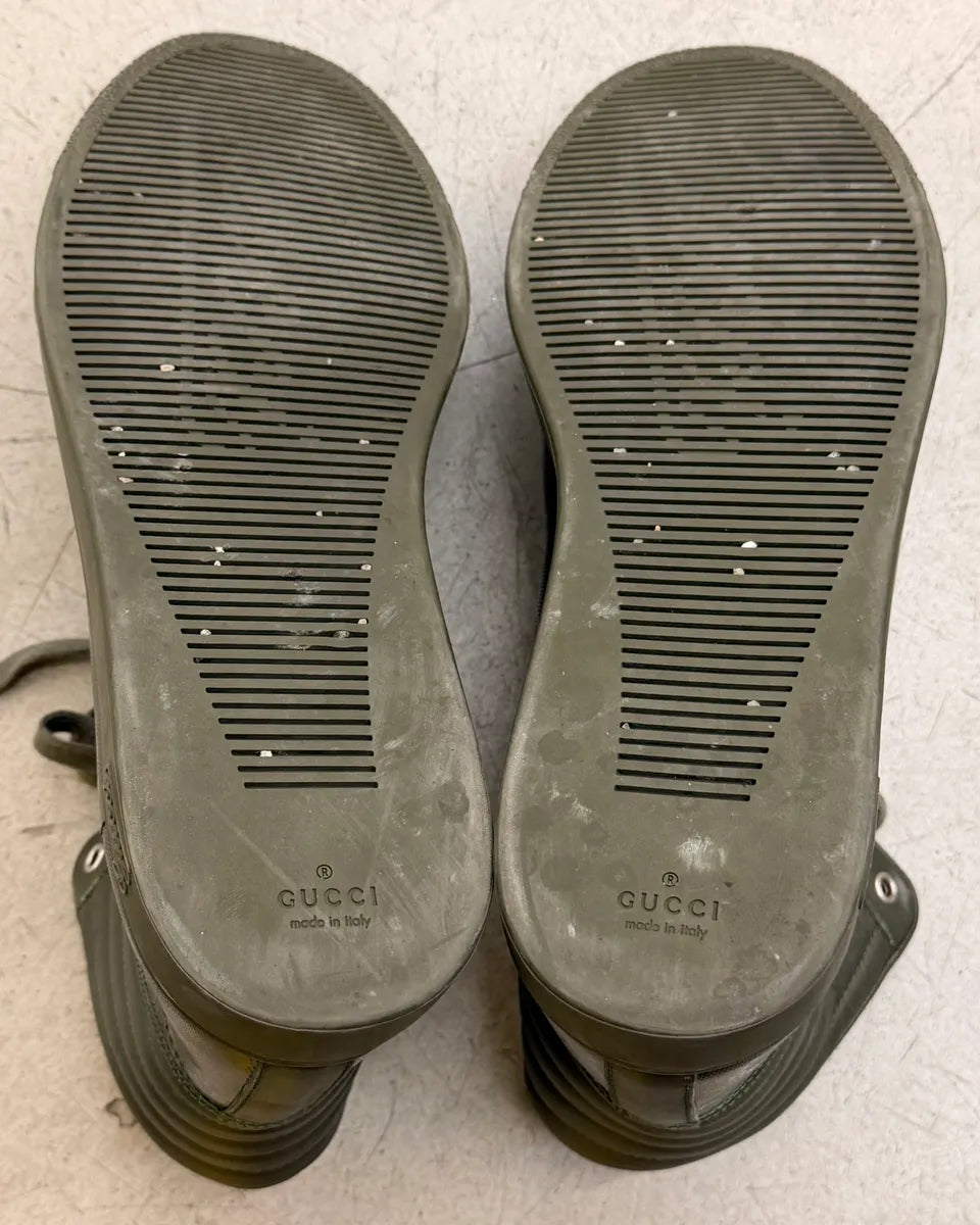 2010s Gucci Olive Coda Leather Monogram High Sneakers by Frida Giannini fJXLGUB 8