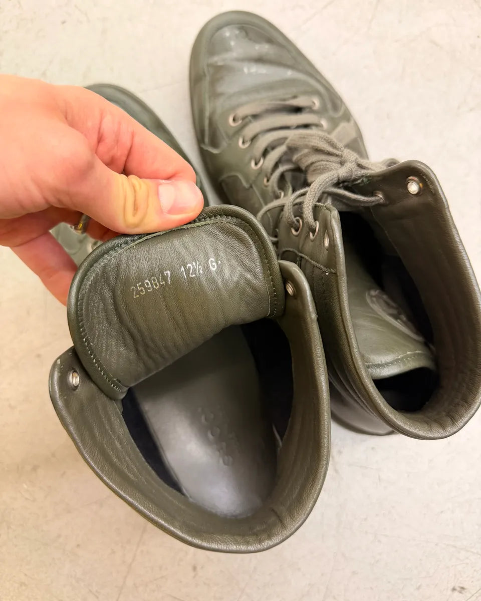 2010s Gucci Olive Coda Leather Monogram High Sneakers by Frida Giannini fJXLGUB 9