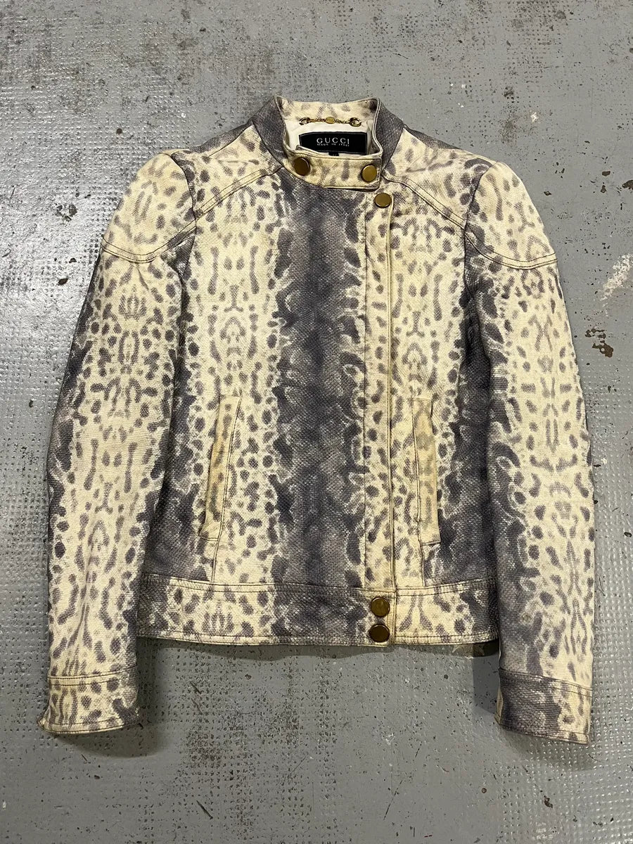 2010s Gucci Python Effet Beige Leather Jacket by Frida Giannini tGhoHRV 0