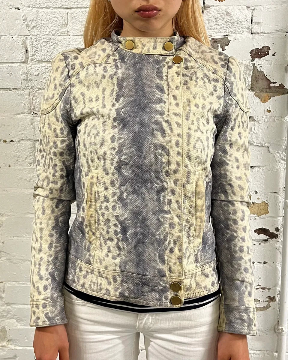 2010s Gucci Python Effet Beige Leather Jacket by Frida Giannini tGhoHRV 1