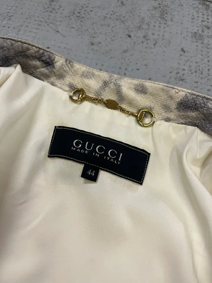 2010s Gucci Python Effet Beige Leather Jacket by Frida Giannini tGhoHRV 10