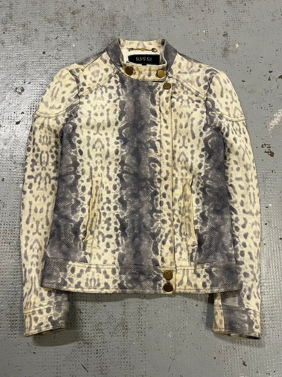 2010s Gucci Python Effet Beige Leather Jacket by Frida Giannini tGhoHRV 3