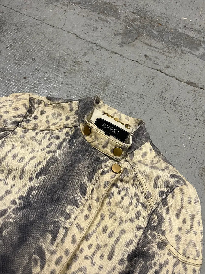 2010s Gucci Python Effet Beige Leather Jacket by Frida Giannini tGhoHRV 4