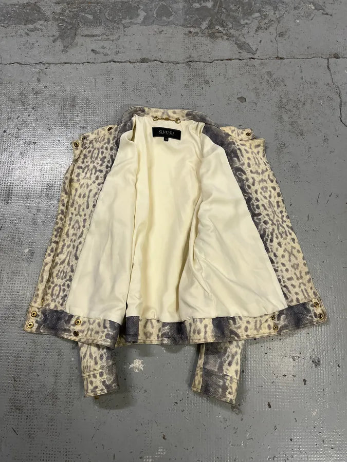 2010s Gucci Python Effet Beige Leather Jacket by Frida Giannini tGhoHRV 9