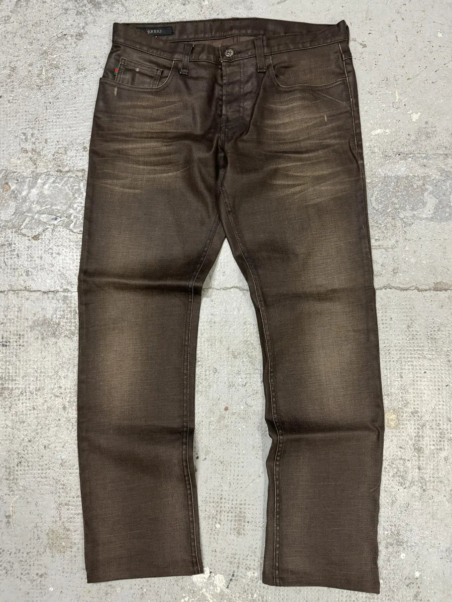 2010s Gucci Signature Brown Eroded Slim Denim Jeans WvfBGaN 0