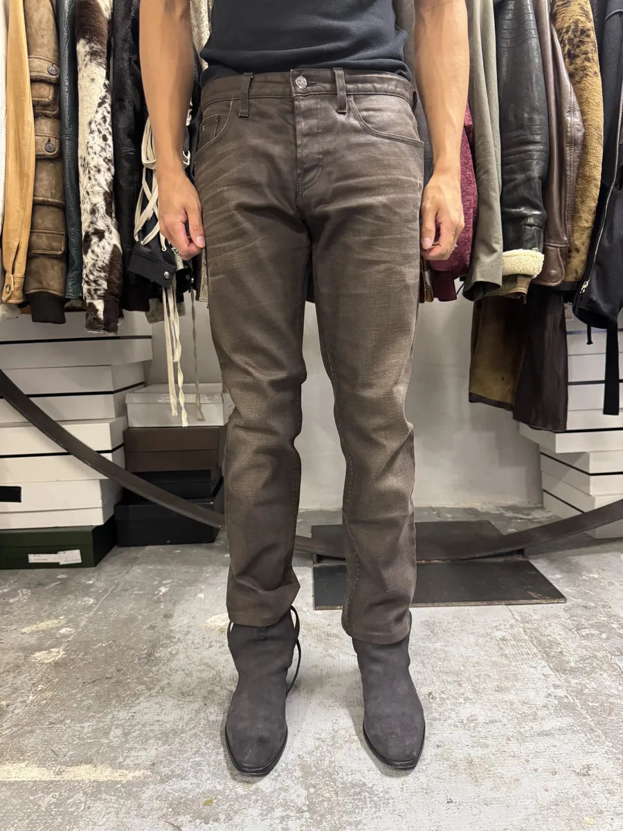 2010s Gucci Signature Brown Eroded Slim Denim Jeans WvfBGaN 1