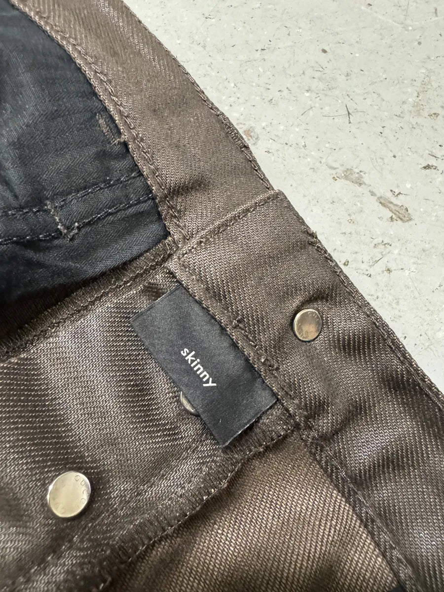 2010s Gucci Signature Brown Eroded Slim Denim Jeans WvfBGaN 11