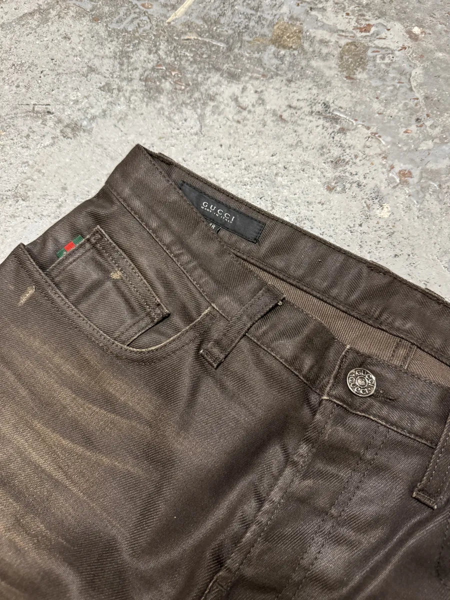 2010s Gucci Signature Brown Eroded Slim Denim Jeans WvfBGaN 12