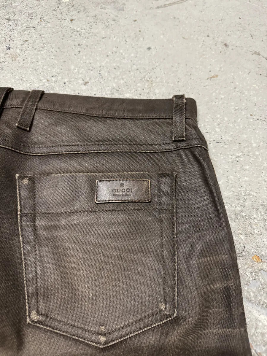2010s Gucci Signature Brown Eroded Slim Denim Jeans WvfBGaN 4