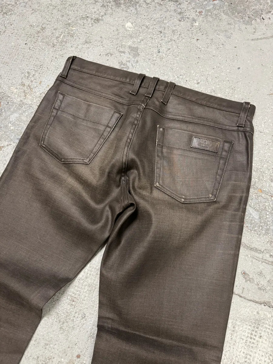 2010s Gucci Signature Brown Eroded Slim Denim Jeans WvfBGaN 5