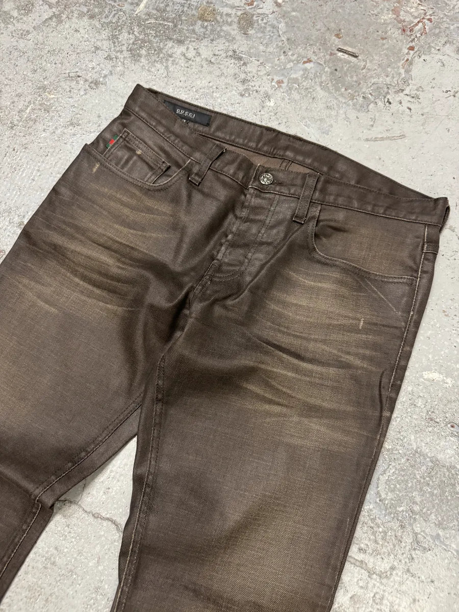 2010s Gucci Signature Brown Eroded Slim Denim Jeans WvfBGaN 8