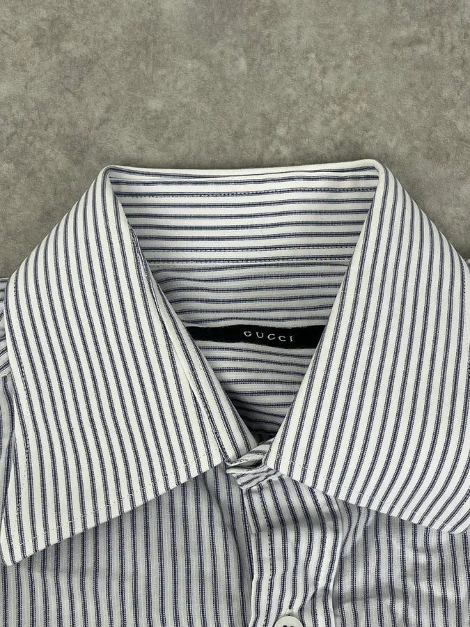 2010s Gucci White & Blue Striped Classy Shirt IGpyppH 7