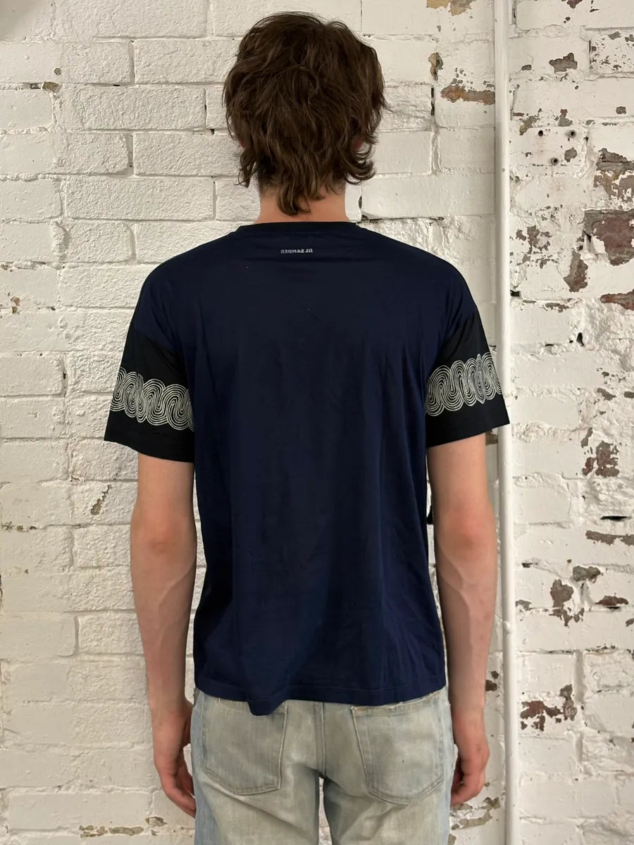SS2013 Jil Sander Black & Navy Waves T-Shirt YhVcoDZ 2
