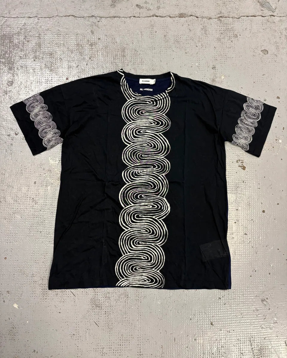 SS2013 Jil Sander Black & Navy Waves T-Shirt YhVcoDZ 0